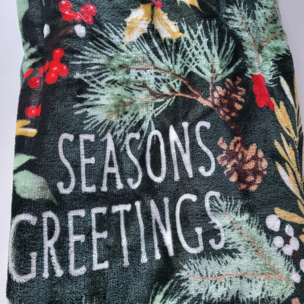 Festive Black and Green Plush Holiday Throw